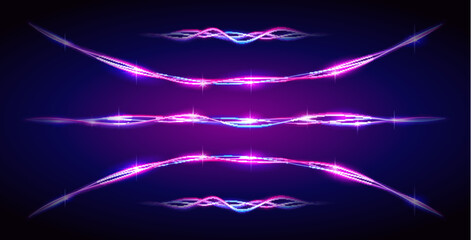 Wall Mural - Abstract Colorful Wavy Neon Linear Decor Items in Retro Wave Style. Set of flares and highlights. Vector clip art for your night party design.