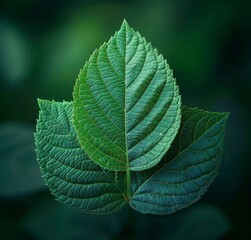 Wall Mural - A close-up view of a vibrant green leaf with intricate veining