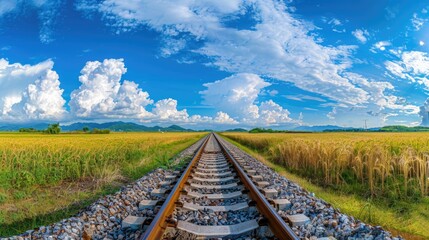 A photo of train tracks leading into the distance