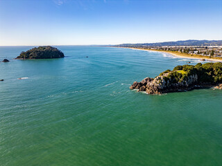 Wall Mural - aerial view of islands and coast of mt maunganui beach, tauranga, new zealand