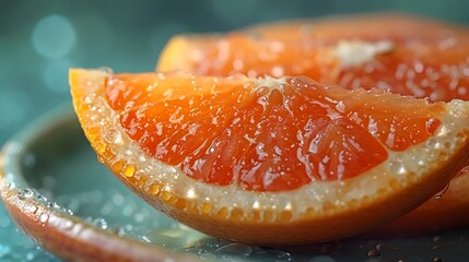 Poster - A slice of orange is cut in half and placed on a plate