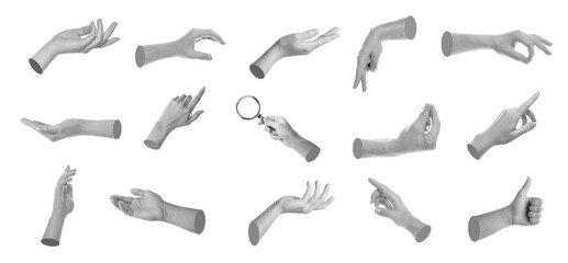 Wall Mural - Set of different hand gestures isolated on white, black and white