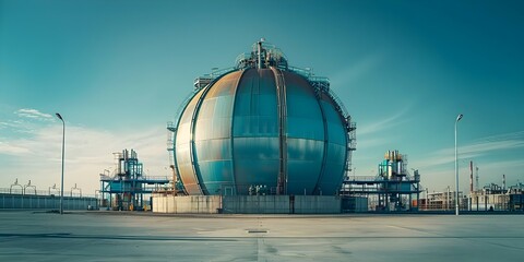 Wall Mural - Industrial spherical tank for storing liquefied natural gas LNG or natural gas. Concept Industrial Storage, Natural Gas, LNG Tank, Industrial Equipment, Energy Industry