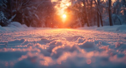 Wall Mural - Snowy Landscape at Sunset