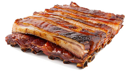 Wall Mural - tasty and fat smoked pork belly isolated on white background, png