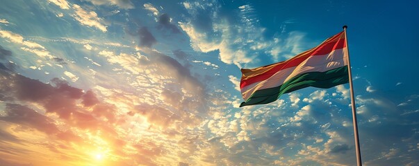 Wall Mural - Hungary flag waving against a sunny sky