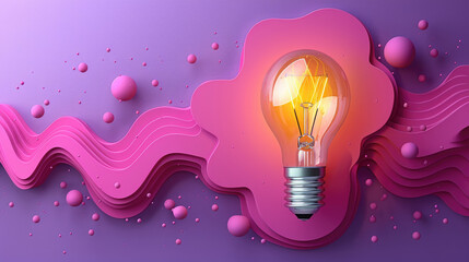 Pink background with a glowing lightbulb in the center.