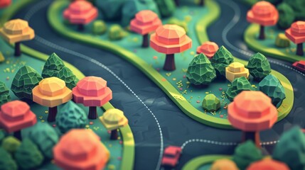 Wall Mural - A 3d model of a road with trees and bushes, AI