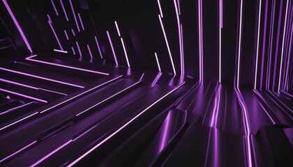Wall Mural - neon geometric lines create a vibrant 3d abstract background with a cosmic, cyberpunk twist