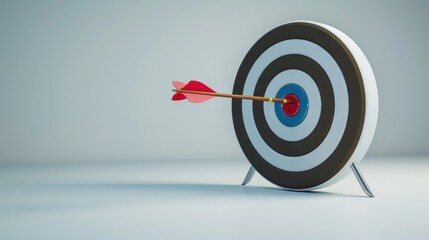 3d Arrow hits the center of the target on a white background. Business targets, goals