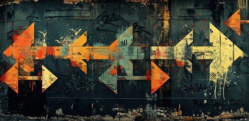 Wall Mural - Abstract Art with Triangles and Arrows on a Wall