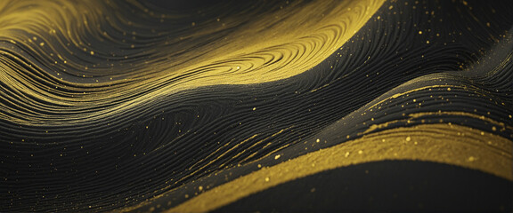 Wall Mural - elegant abstract black, yellow, and gold wave design on blurred grainy gradient background, perfect 