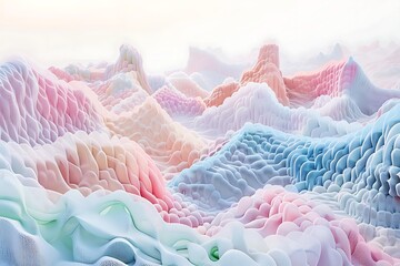 Wall Mural - A surreal landscape made entirely of folded protein structures in pastel colors