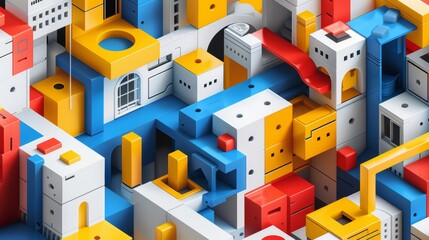 Poster - A colorful 3d model of a city with many different buildings, AI