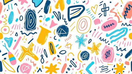 Wall Mural - Cute background. colorful line doodle textures. Childish scribble shape background 