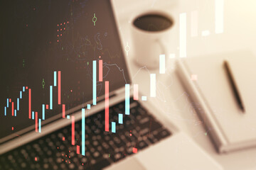 Poster - Abstract creative financial graph on modern laptop background, forex and investment concept. Multiexposure