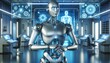© Lola - A futuristic humanoid robot standing in a high-tech lab.