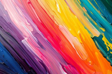 Poster - Vibrant and colorful abstract acrylic painting with a modern artistic texture and pattern on canvas. Featuring a rainbow spectrum of bright. Multicolored brush strokes and swirls. Orange. Yellow. Blue