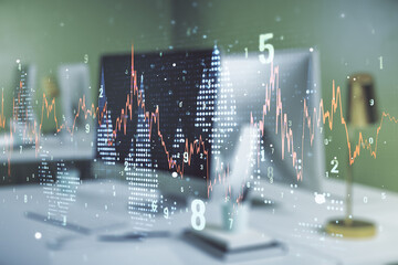 Poster - Abstract creative financial graph on modern laptop background, financial and trading concept. Multiexposure