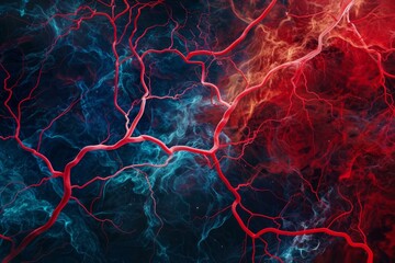 Poster - Vibrant digital illustration of abstract neural network concept with vibrant colors and futuristic technology in a scientific setting