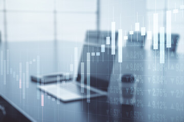 Poster - Multi exposure of abstract creative financial chart on computer background, research and analytics concept