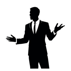 Canvas Print - Business man standing pose  vector silhouette, isolated white background