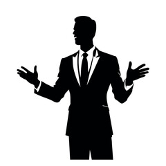 Canvas Print - Business man standing pose  vector silhouette, isolated white background