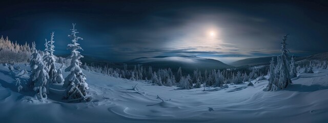 Wall Mural - Panoramic photo of the snowy landscape