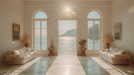 Wall Mural - A large room with a view of the ocean