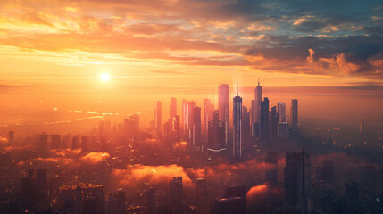 Wall Mural - sunset over the city