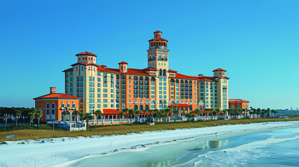 Wall Mural - Large Orange And Yellow Hotel On Beach In Florida