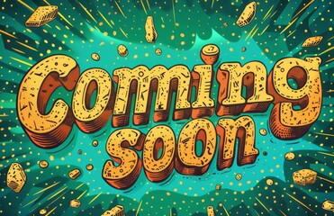 Wall Mural - Vibrant comic-style coming soon text with explosive effects