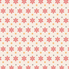 Wall Mural - Seamless pattern with flowers isolated on beige background.Graphic vector illustration.