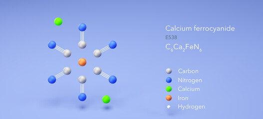 Sticker - calcium ferrocyanide molecule, molecular structure, e538, 3d model, Structural Chemical Formula and Atoms with Color Coding