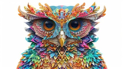 Wall Mural - Capture the essence of nature's beauty with a striking stock photo featuring a colorful mandala owl design, beautifully isolated against a white background to highlight its mesmerizing patterns.