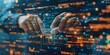© kiimoshi - The image shows a person interacting with a futuristic user interface with glowing orange and blue lights.