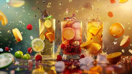 Poster - Soft drinks and fruit juice mixed with soda high in sugar have a negative effect on physical health : Generative AI