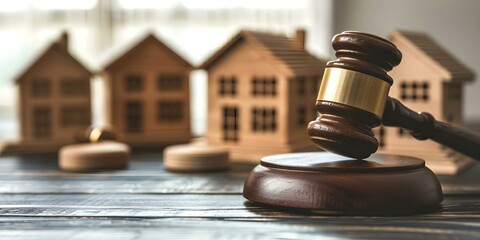 Dynamic property auction with gavel about to strike illustrating real estate sales. Concept Real Estate Auction, Property Sale, Gavel Striking, Dynamic Bidding, Investment Opportunity