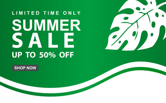 Summer sale banner template. Vector trendy summer Sale design. Summer Vacation design with paper cut tropical leaves.
