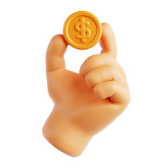 Canvas Print - keep money gesture hand holding gold coin using finger and thumb 3d icon illustration render design