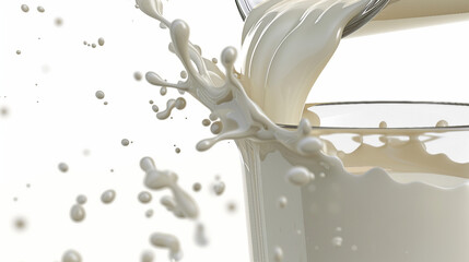 Wall Mural - Dairy Delight - Milk Splash in Glass 3D Rendering Stock Illustration with Clipping Path Isolated on White Background