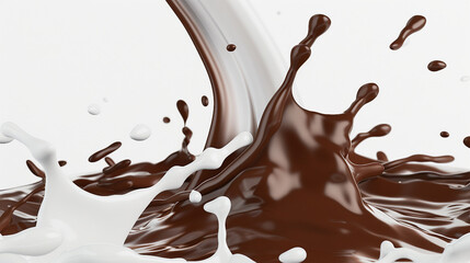 Wall Mural - Creamy Milk and Rich Chocolate Splash 3D Illustration with Clipping Path.