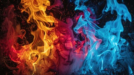 Sticker - Flames in Red Blue and Yellow hues on a black background