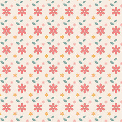 Wall Mural - Seamless pattern with flowers and leaves isolated on beige background.Vector graphic illustration.