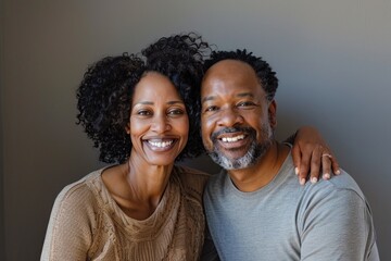 Wall Mural - Portrait of a smiling afro-american couple in their 40s sporting a breathable mesh jersey over solid color backdrop
