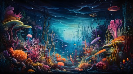 Beautiful underwater scenery with various types of fish and coral reefs Generative AI