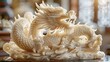 © TigerDude - Chinese dragon made of highly detailed teeth, carved from ivory and marble, sitting on top of the table, intricately designed