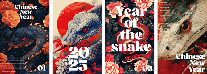 Wall Mural - Chinese new year of the snake 2025 poster design template set