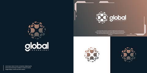 Wall Mural - global digital technology , digital connection ,science , logo design template.