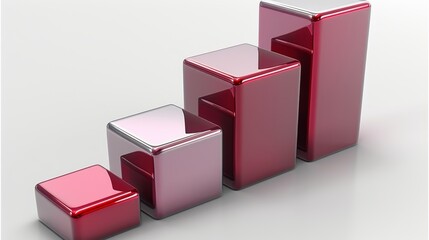 Poster - 3d of a three bar chart grow, made from plastic material, three quarter view, silver and burgundy vinous colors, no lightning, mat plastic material, on white background. Generative AI.